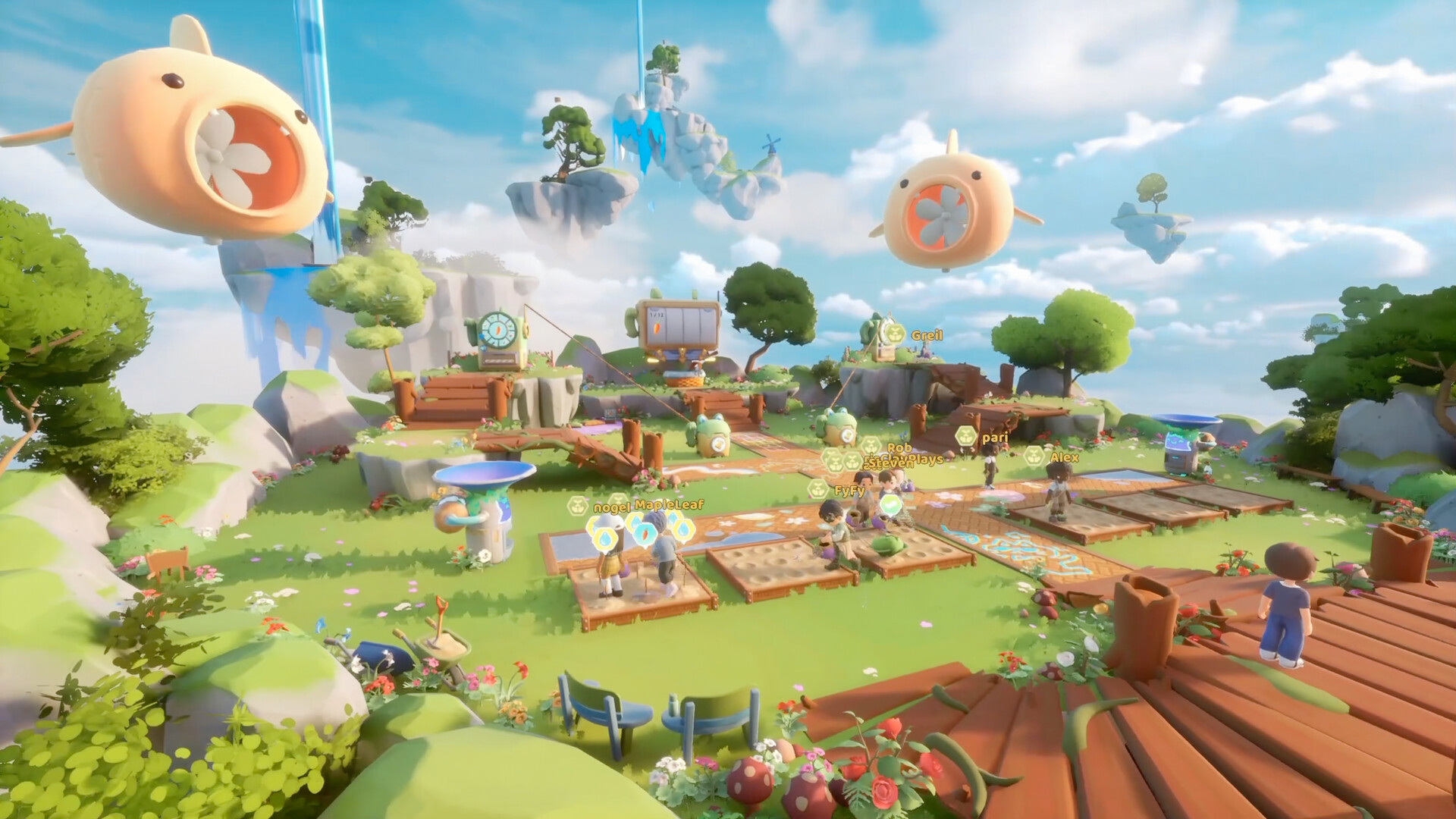 Farm plots and market stalls on the floating islands